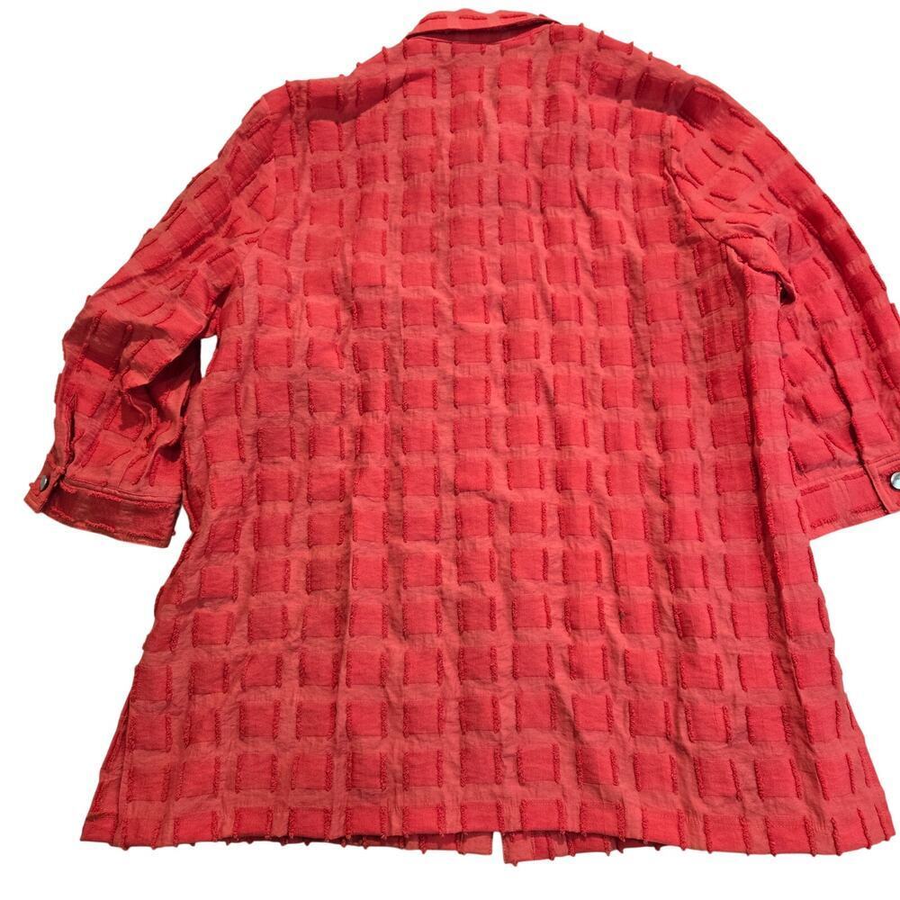 Chico's Travelers Textured Button-up Blouse Shirt Jacket Coral Orange Sz 16/18 - Picture 7 of 10